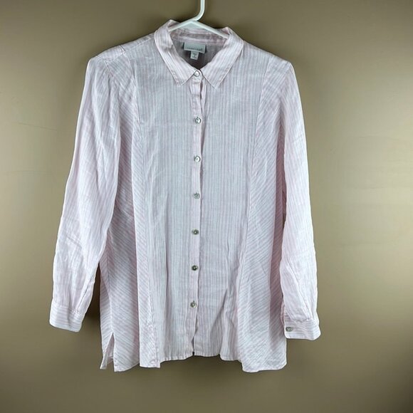 J. Jill  Pink Pinstripe Love Linen Button Up - Picture 2 of 9